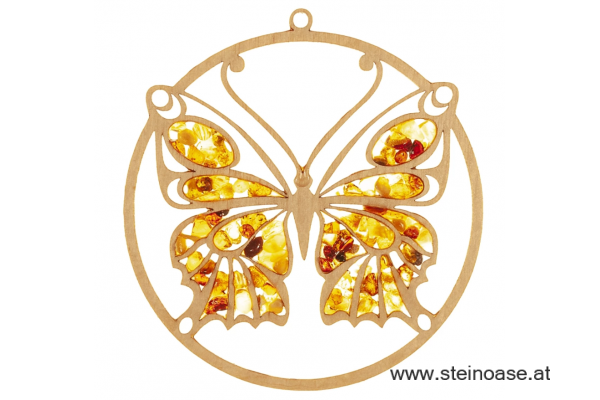 Fensterbild Suncatcher Bernstein - SCHMETTERLING  Ø 11cm